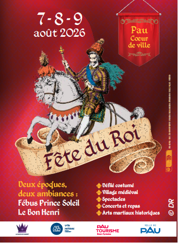 Pau célèbre Henri IV et Gaston Fébus avec trois jours de fêtes, défilés, animations médiévales, traditions béarnaises et banquet royal. Pau célèbre Henri IV et Gaston Fébus avec trois jours de fêtes, défilés, animations médiévales, traditions béarnaises et banquet royal.